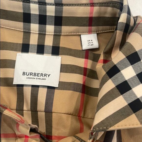 Burberry Luka Vintage Check Stretch Cotton Twill Shirt NWT Sz 6 Archive Beige - Picture 3 of 6